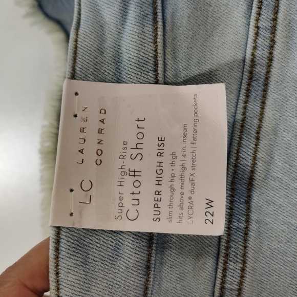 Lc Lauren Conrad Super HighRise Cut Off Button Fly Distressed Jean Shorts, 22W - Picture 10 of 13